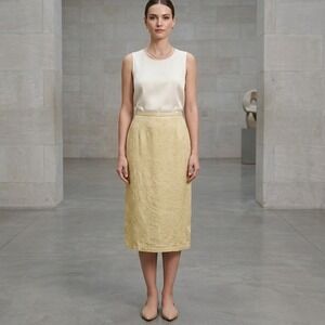 KARAVAN Skirt Womens Sz M Midi Lined Embroidered Minimalist Pistachio Cotton NWT